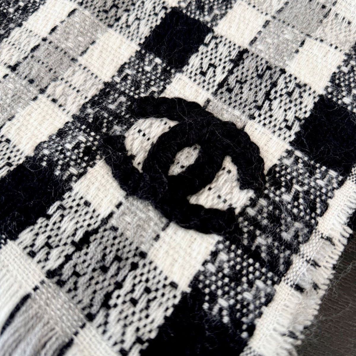 Chanel Checked Fringe Scarf