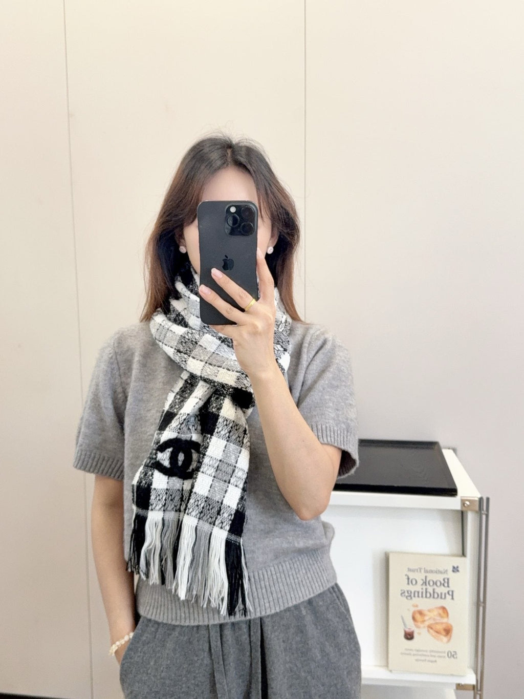 Chanel Checked Fringe Scarf