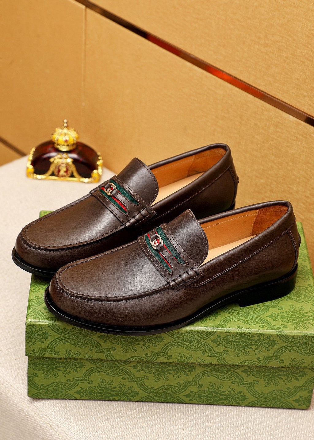 Gucci Web Stripe Leather Loafers